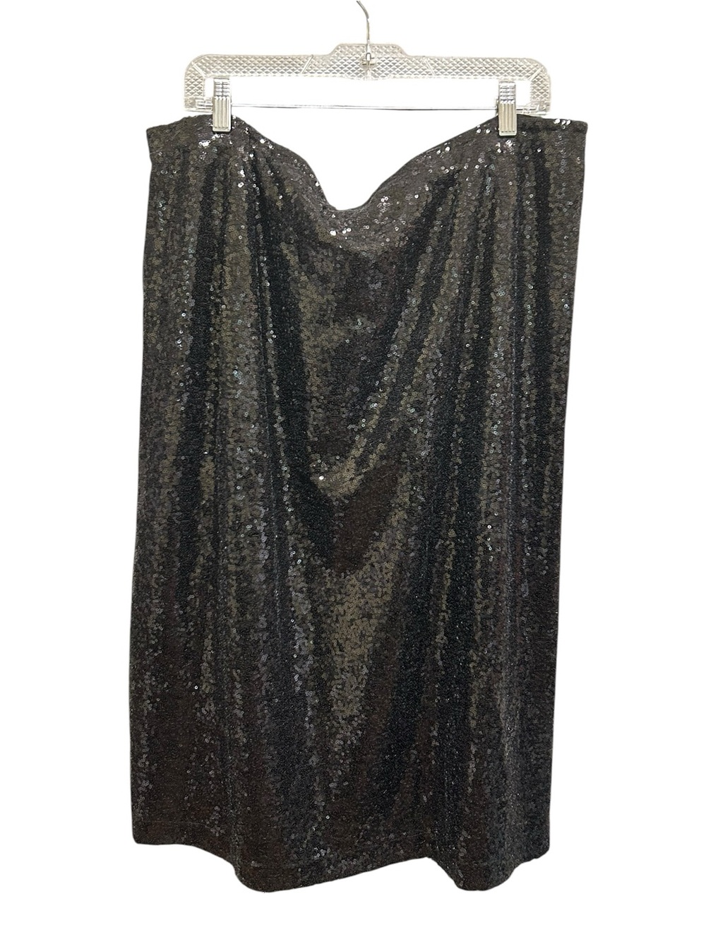 Joe Fresh Black Sequin Midi Elastic Waist Lined Front Split Skirt Plus Size 1X